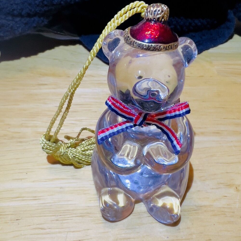 VTG Gorham Full Lead Crystal Teddy Bear Patriotic 100th Anniversary Ornament